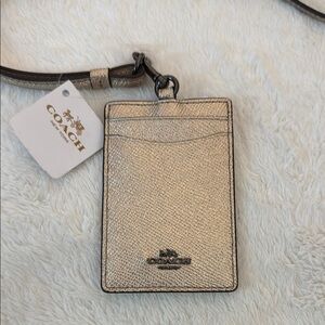 Coach Metallic Signature Gold Lanyard ID Card NWT